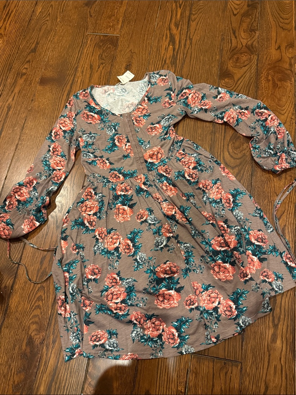 easel Mauve Floral Midi Dress with Coral Roses